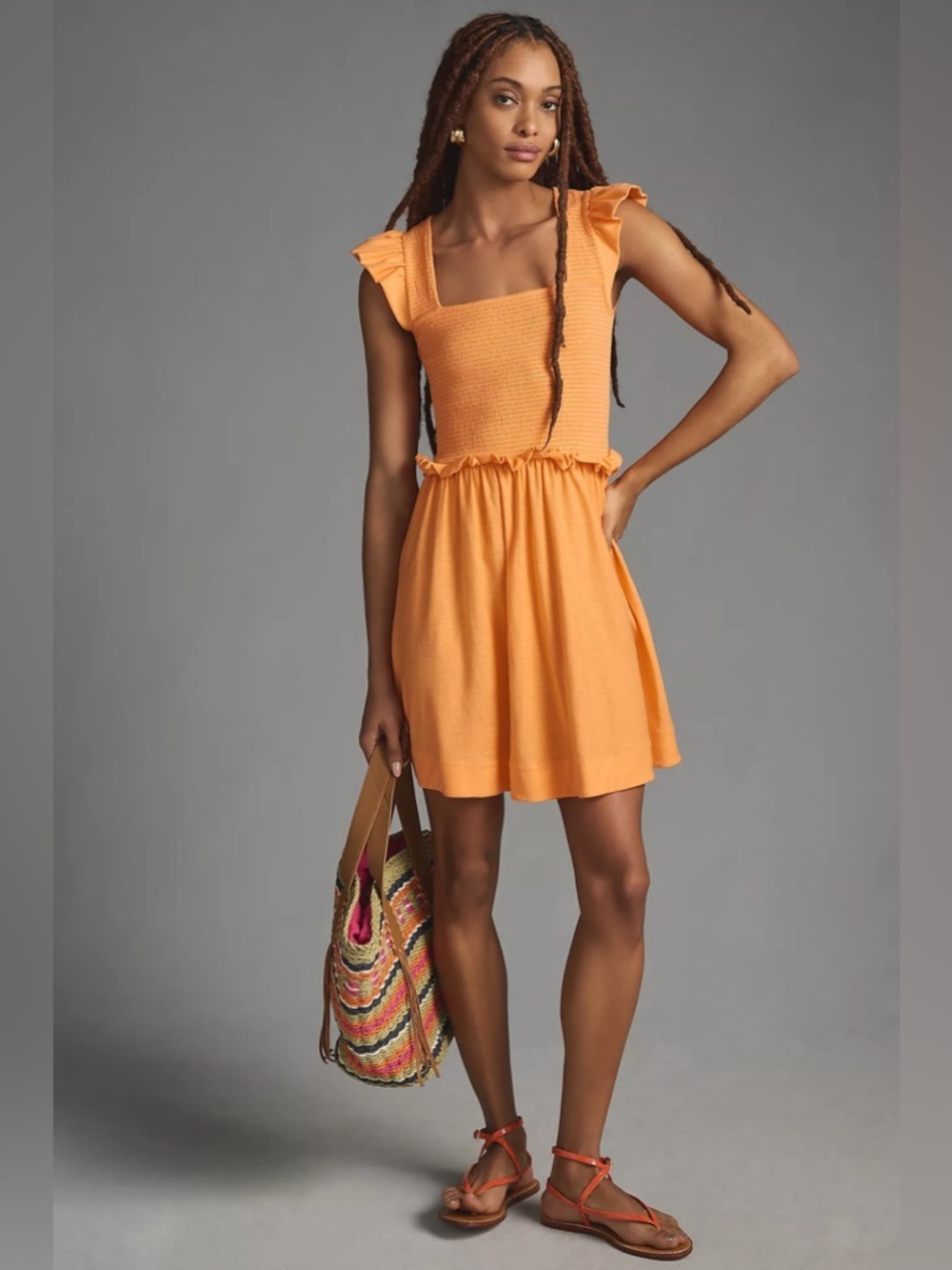 080 NATION LTD. Women's Ginger Smocked Pima Cotton Dress - Tang, Medium - Picture 13 of 16